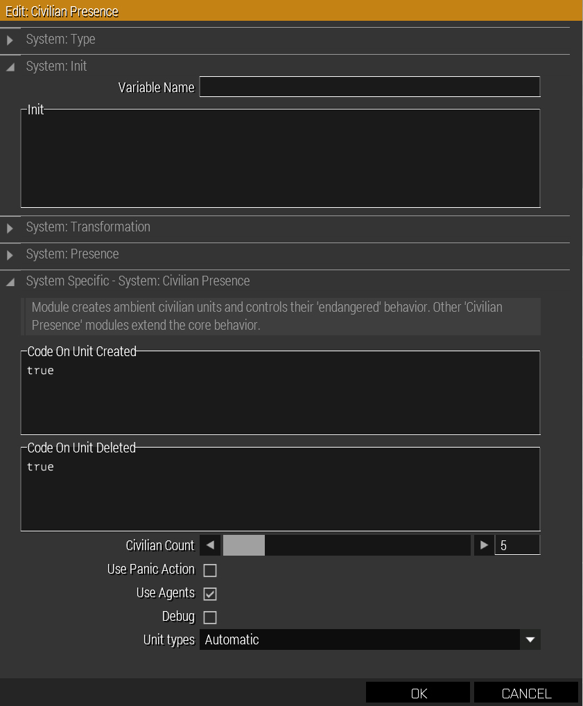 Settings for 'Civilian Presence' module