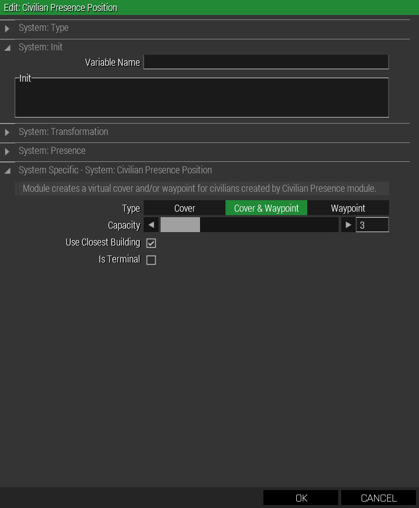 Settings for 'Civilian Presence Position' module