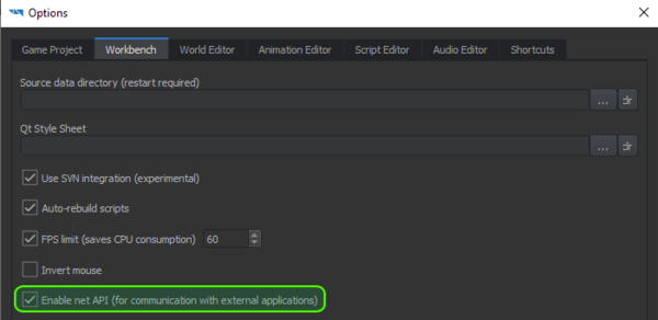 Location of Enable net API in Workbench Options